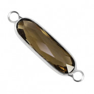 Crystal glass connector oblong oval 29mm Brown-silver